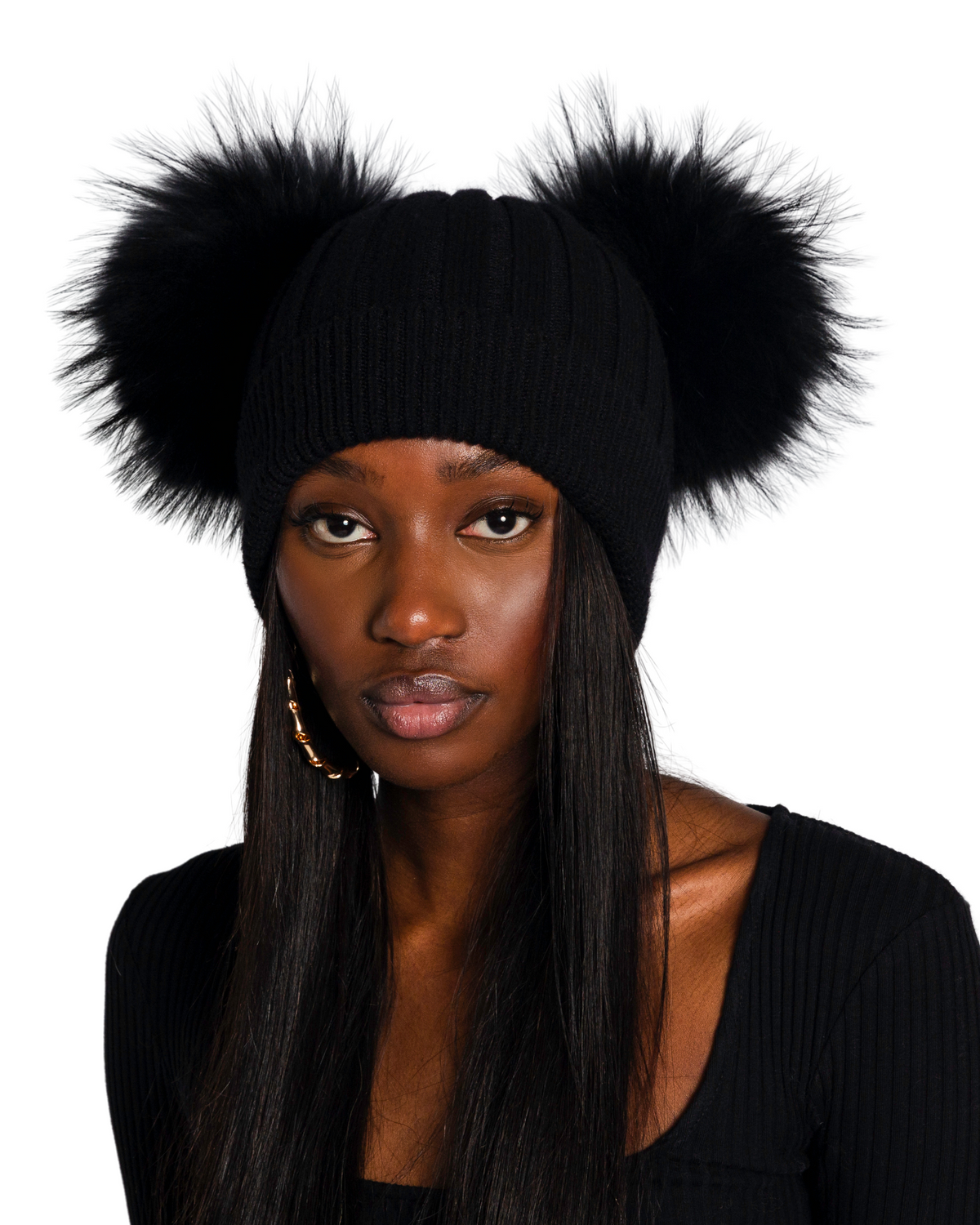 Black fur best sale pom pom hat